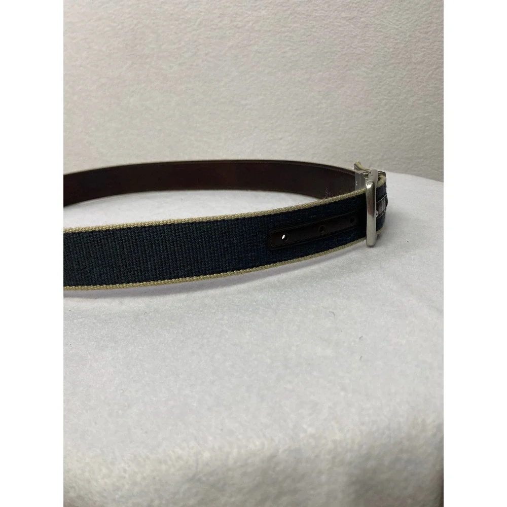 Mens Reversible Canvas Leather Belt Silver Buckle‎ Size 34